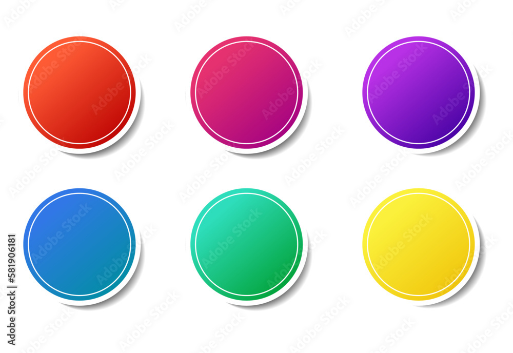 Round icons with space for a copy on a white background. Vector illustration, a set of round stickers of different colors, six icons for the site and infographics Round icons with space for a copy on a white background. Vector illustration, a set of round stickers of different colors, six icons for the site and infographics