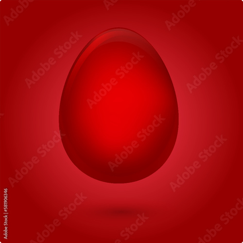 Vector red Easter egg on a bright background. 3D egg on a red background with space for a copy. Easter card, minimalism