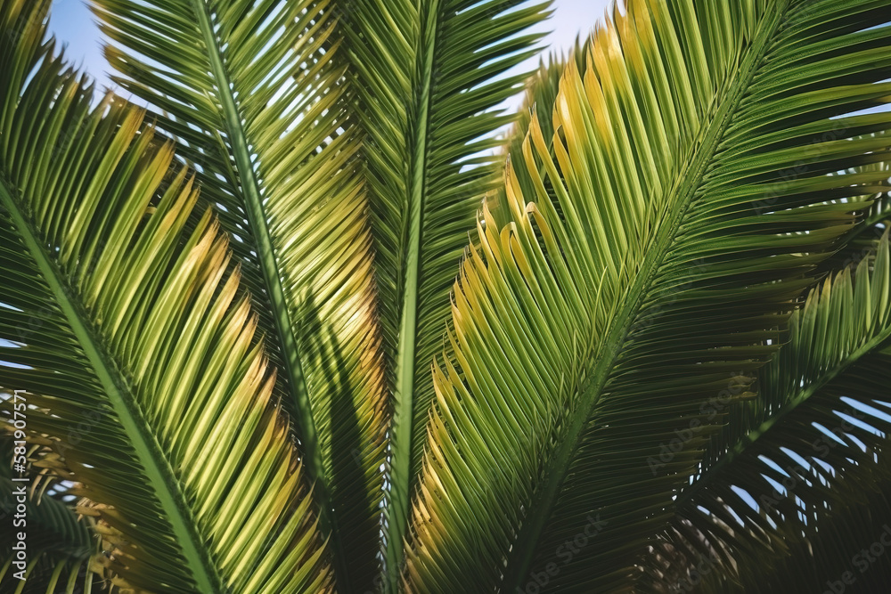 Obraz premium Bright green palm tree leaves