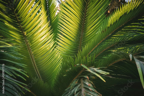 Bright green palm tree leaves