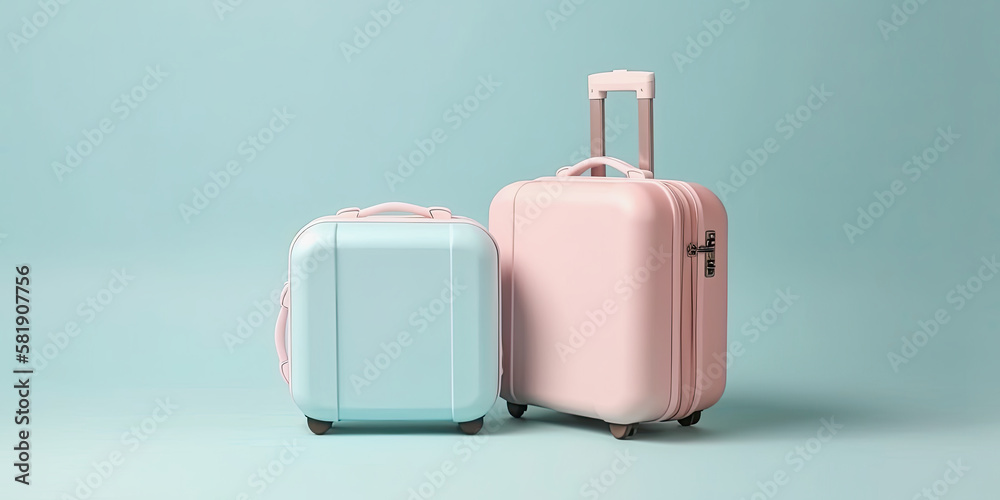generative ai illustration of two pastel colored suitcases against light blue backgroun generative ai illustration of two pastel colored suitcases against light blue backgroun