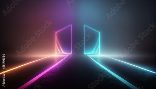 Abstract gradient background with neon lines and fog