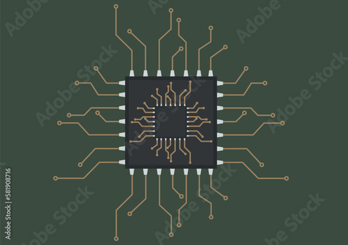 circuit board with a microprocessor for a computer scheme vector illustration electronics