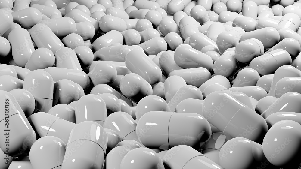 Obraz premium White medical pills capsules drug healthcare 3D rendering