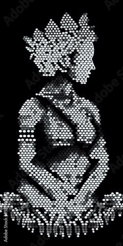 Dot matrix of fertility goddess silhouette with a lotus flower crown Generative AI