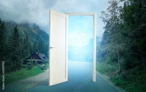 Open door on countryside ro...
