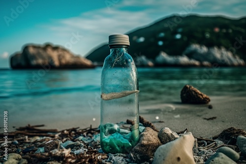 illustration, discarded plastic bottle environmental pollution, ai generative