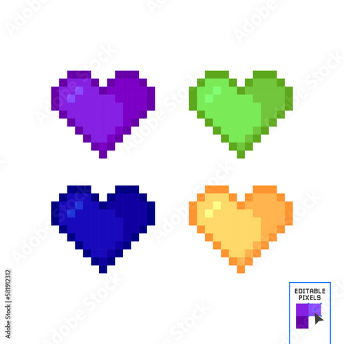 Pixel Heart Design. Vector Shape Isolated On White Background. Realistic Shade Colors. Vector EPS 10. 8 bit. Video game.