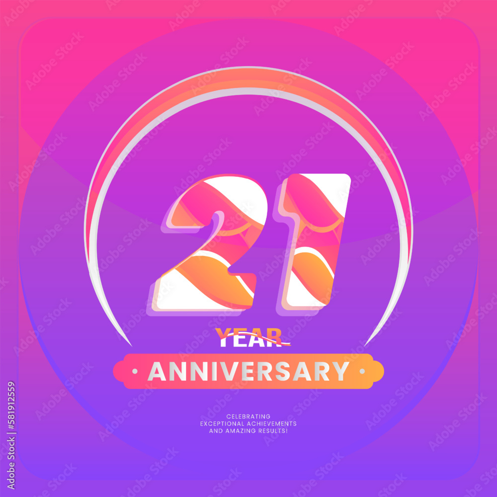 Obraz premium Number 21 vector logos for Anniversary Celebration Isolated on Violet background, Vector Design for Celebration, Invitation Card, and Greeting Card.
