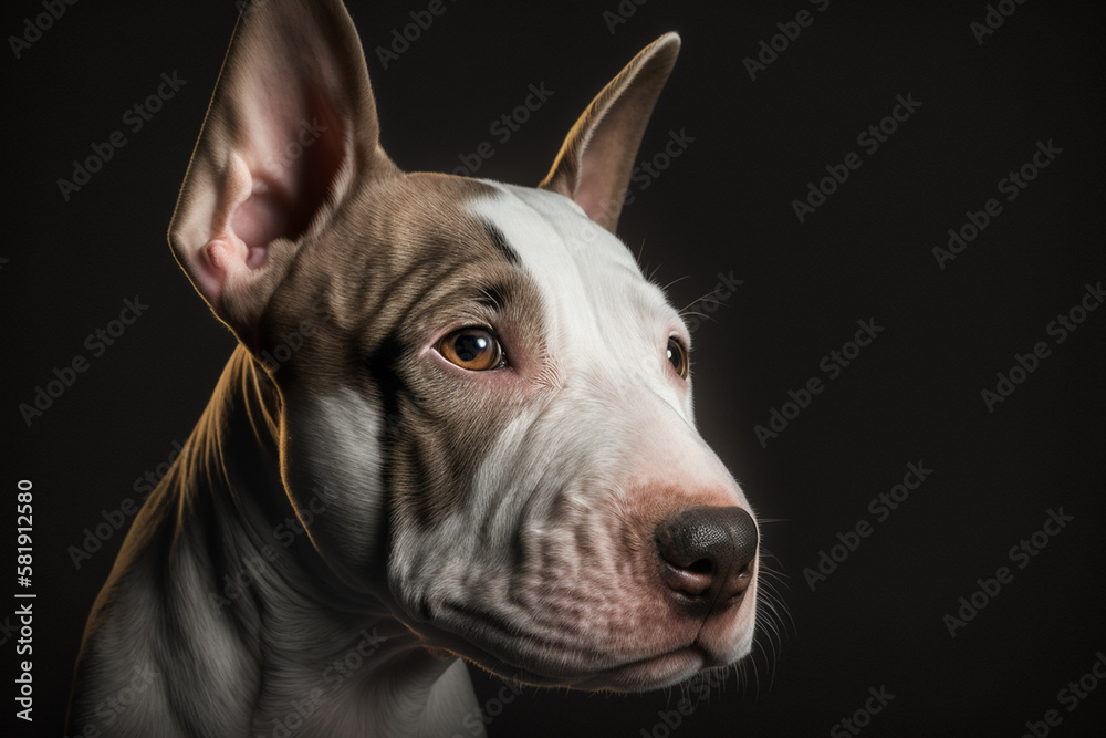Striking Bull Terrier Dog Image on a Dark Background - Perfect for Animal Lovers
