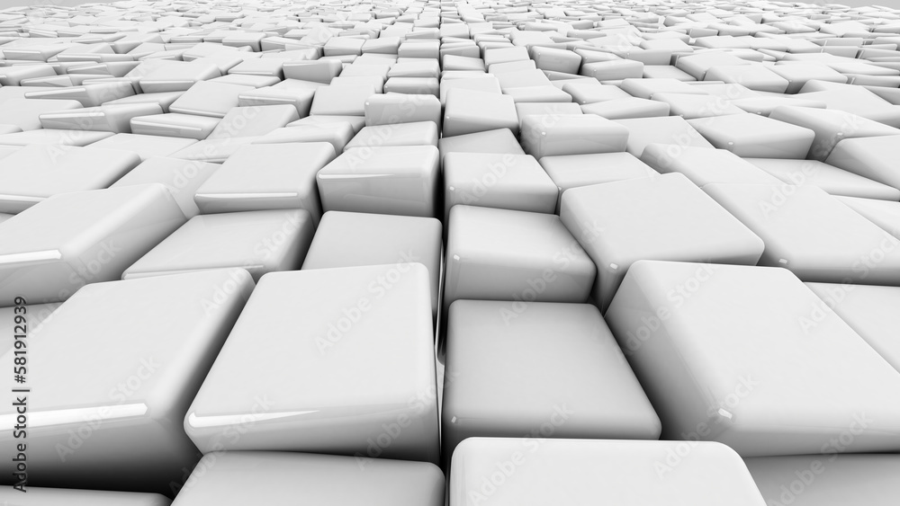 3D render illustration of abstract background. Extruding cubes, field of geometry.