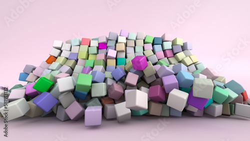 Abstract 3D Illustration of Colorful Cubes on bright background