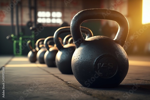 Kettlebells in the gym. Sports life. Sports and weightlifting.