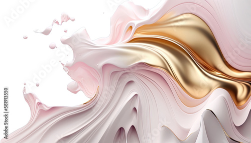 Pink, white, and gold abstract fluid paint art. Isolated on transparent background. Created using Generative AI.