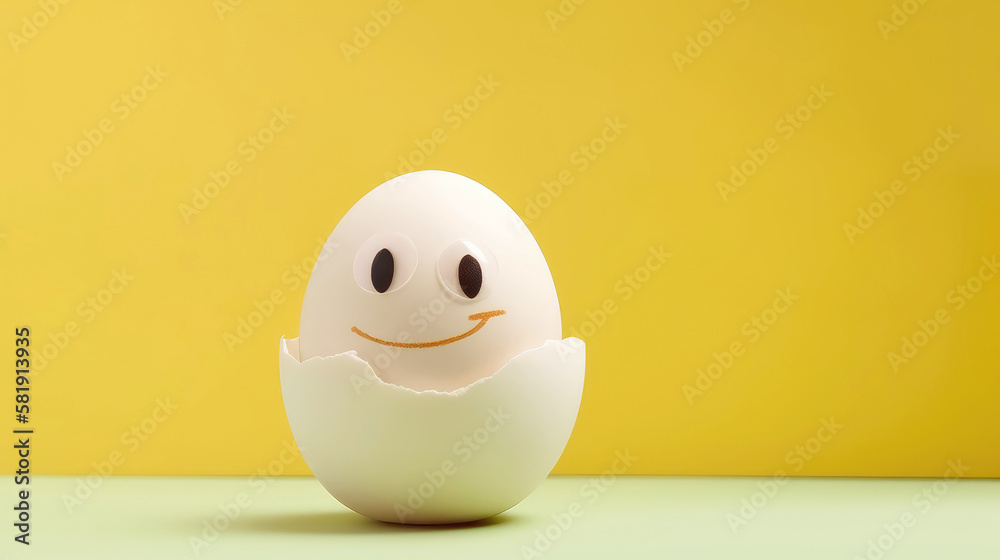 Happy smiling face character as easter egg (Generative AI) Happy smiling face character as easter egg (Generative AI)