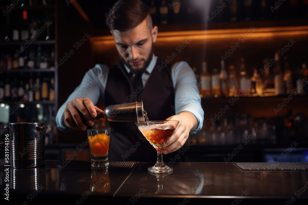 Bartender pouring cocktail created with AI