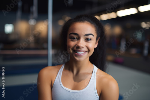 Free Download Female athlete gymnastics smiling at camera in the gym - GFXLoad