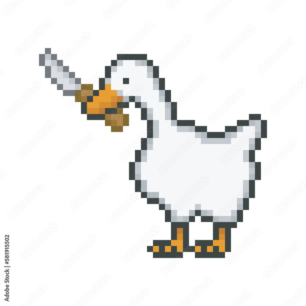 Goose with knife, pixel art meme