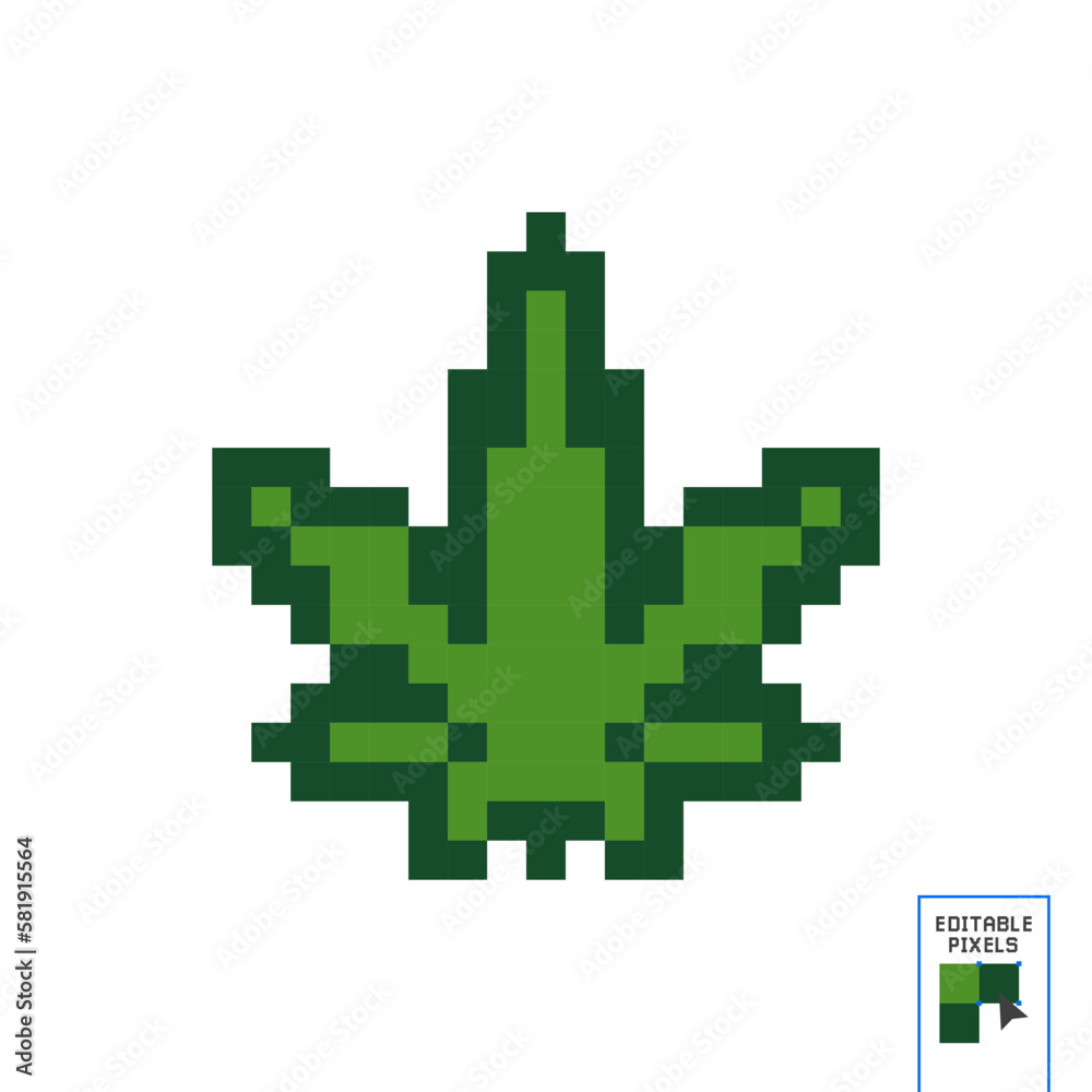 Marijuana leaf or cannabis leaf weed pixel art icon isolated on white ...