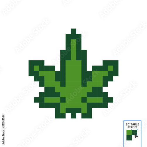 Marijuana leaf or cannabis leaf weed pixel art icon isolated on white background