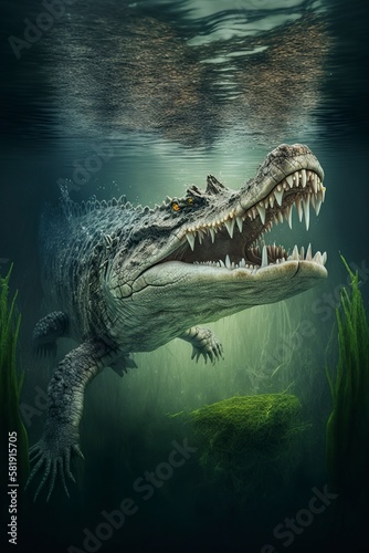 illustration, crocodile in water, ai generative