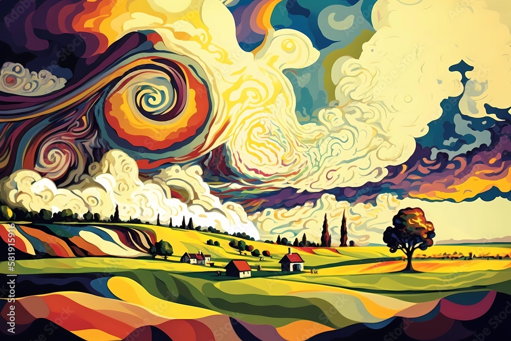 Abstract colorful landscape background, colorful wavy clouds  - Generated by Generative AI