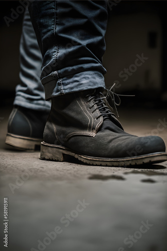 Arafed view of a person standing on a floor with their feet on the ground, Generative Ai