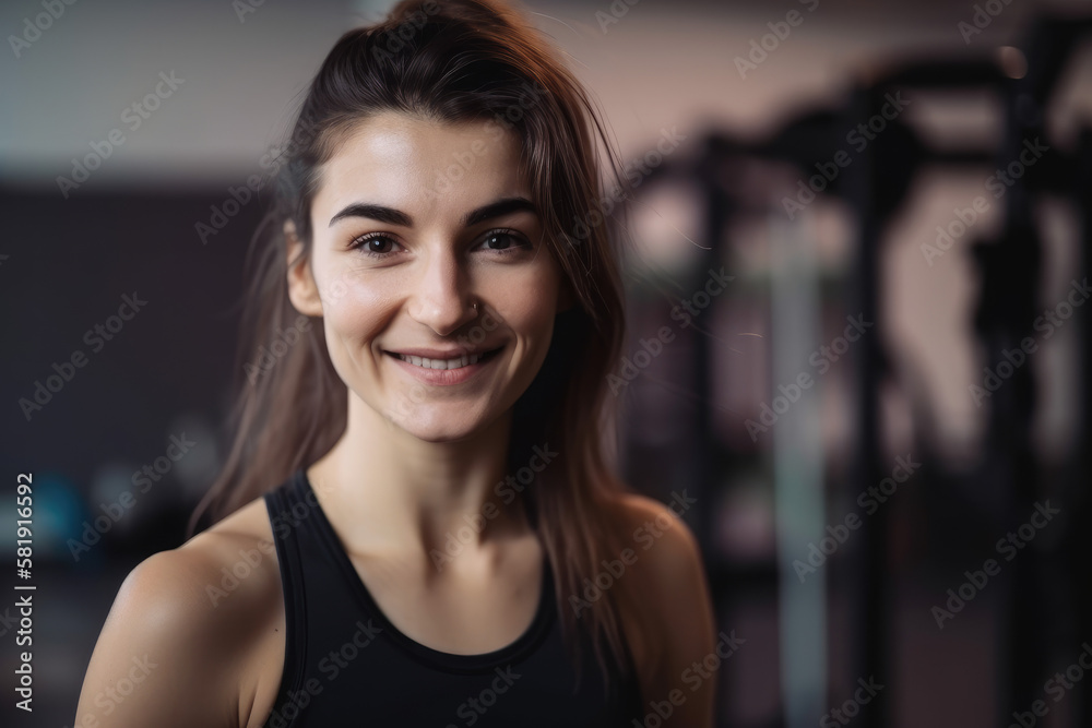 Smiling woman in gym doing exercise Smiling woman in gym doing exercise