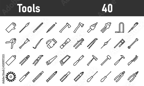 Construction, tools sets, set in linear style.
