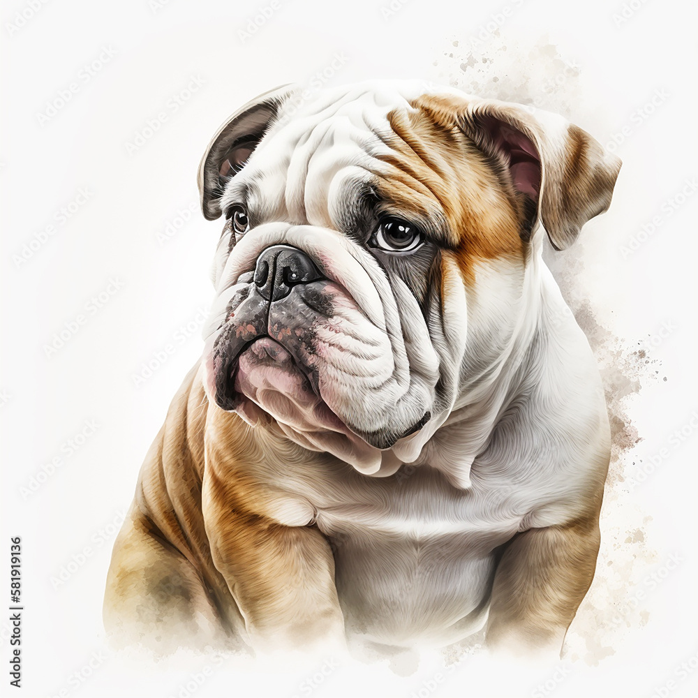 Cute nice dog breed english bulldog isolated on white close-up, rare color, beautiful pet, lovely dog, ai generative
