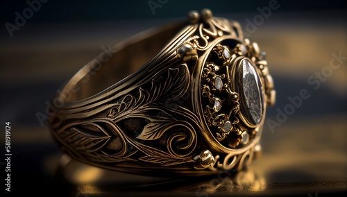 1400s awesome expensive luxury ring, close-up shot. AI generated.