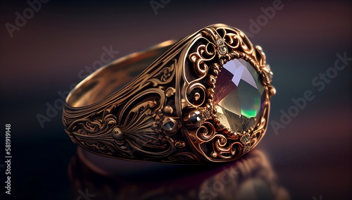 1600s awesome expensive luxury ring, close-up shot. AI generated.