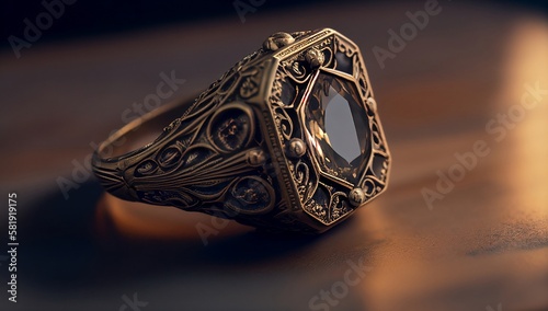 1800s awesome expensive luxury ring, close-up shot. AI generated.