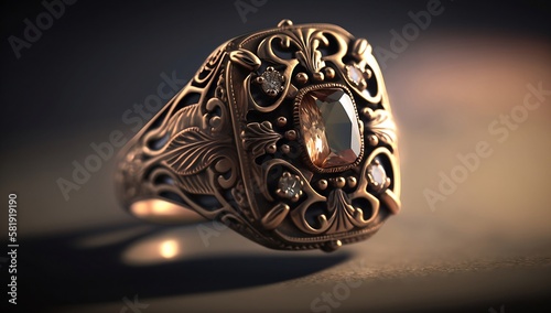 1900s awesome expensive luxury ring, close-up shot. AI generated.