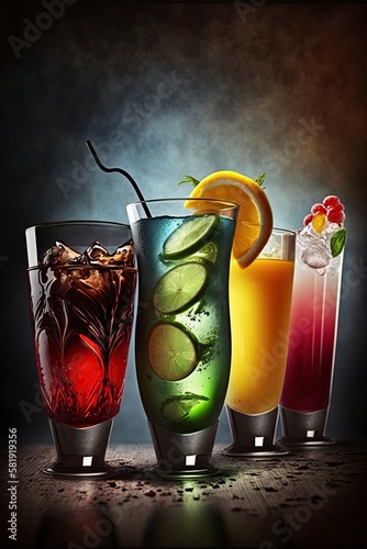 illustration, cocktails at the bar, ai generative