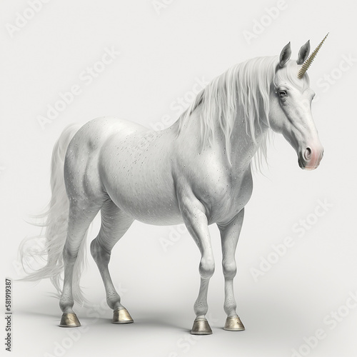 White unicorn with golden hooves  fantastic fabulous animal  isolated on white background close-up  ai generative