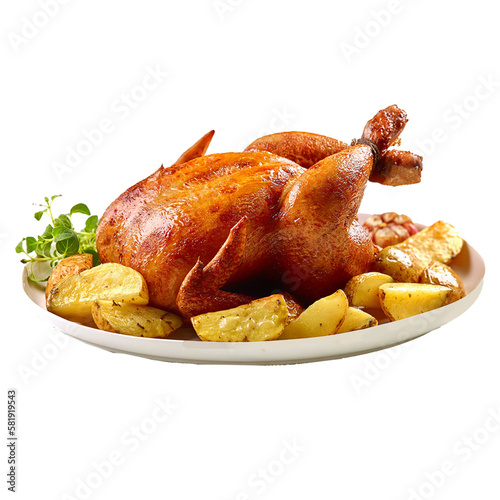 roasted chicken with potatoes Fototapet