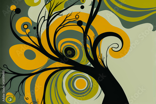 The image represents a budding tree in green and yellow colors  expressing hope and optimism. Abstract and modern style for a feeling of renewal and growth. Generative AI