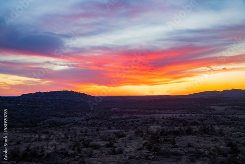Sunset landscape of Wichita Mountains National Wildlife Refuge