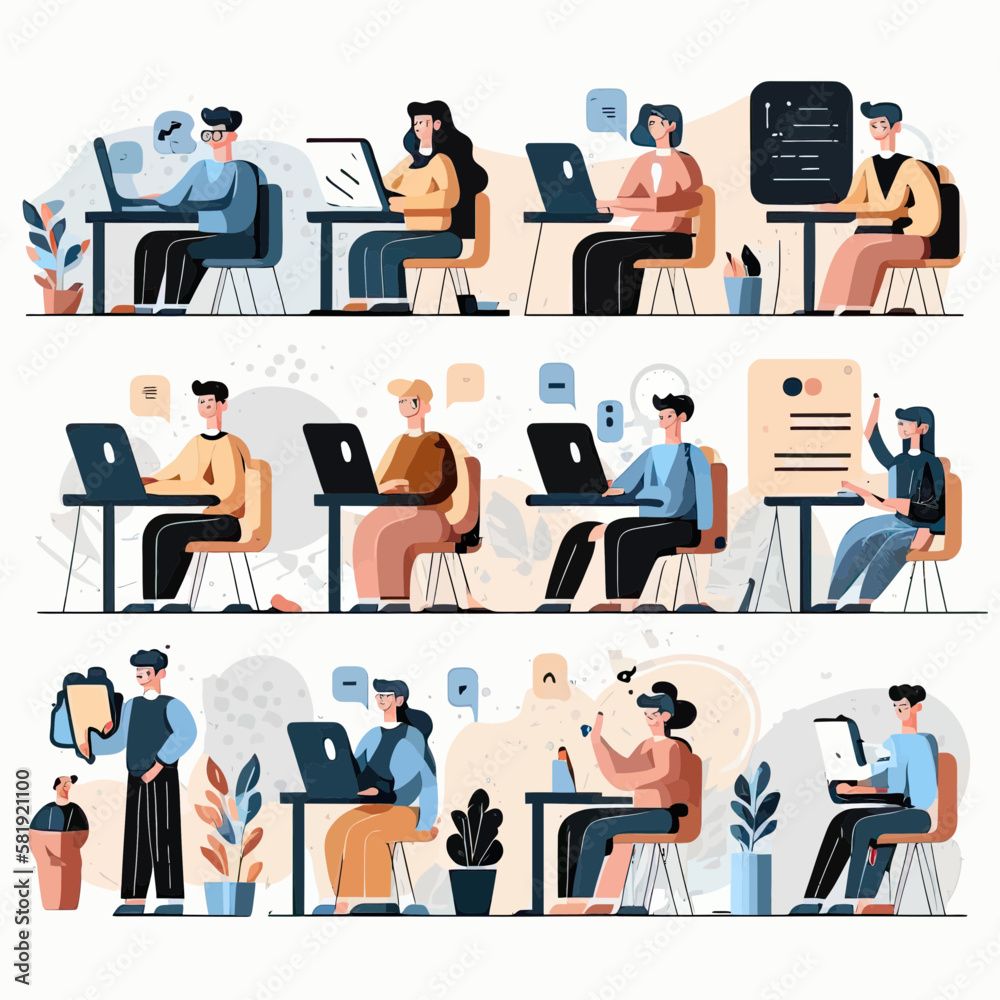 People learning vector illustration set People learning vector illustration set