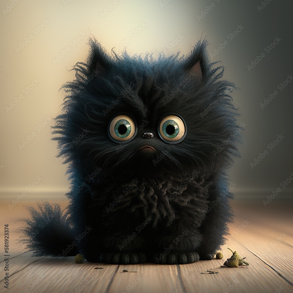 Furry Fun: A Pixar-Inspired Black Fluffy Cat Ai Generated ilustração do ...