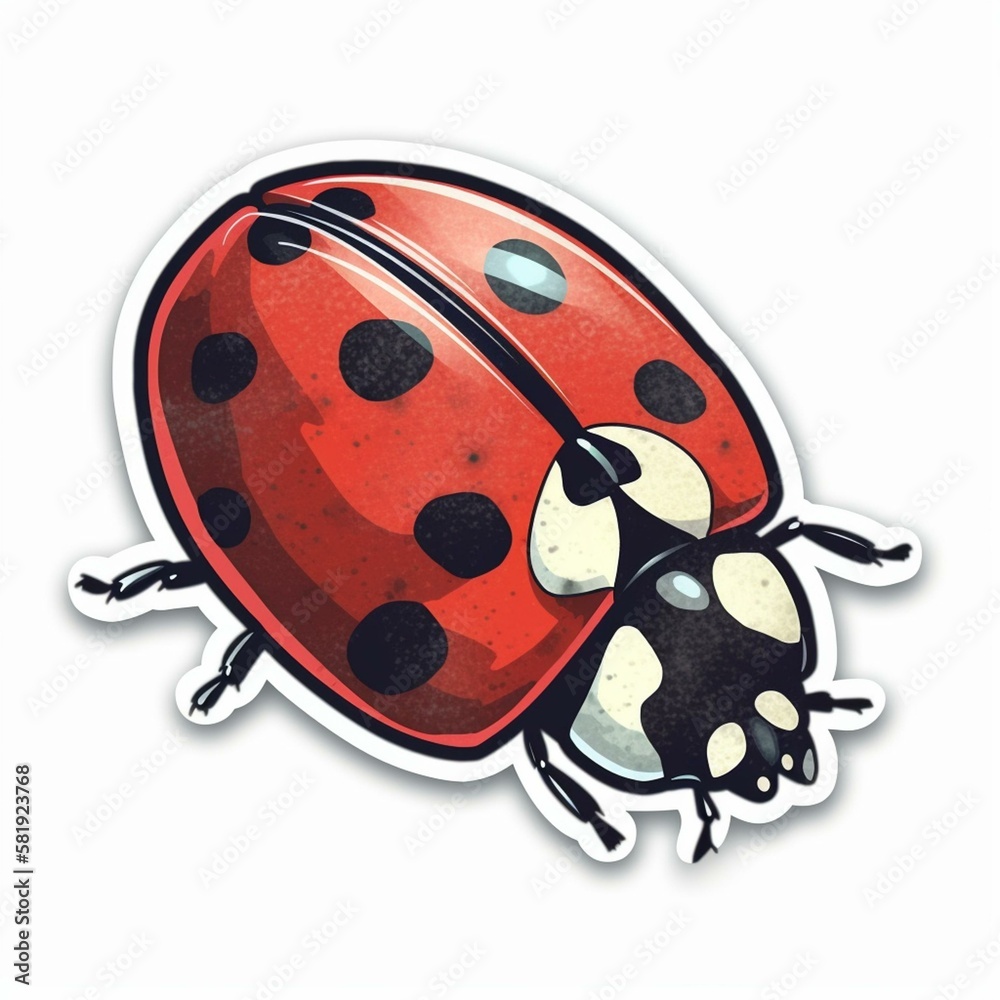 Obraz premium Cut sticker of a red ladybug with black spots on white background. Generative AI