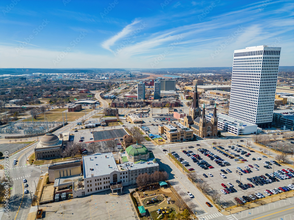 Aerial view of the Tulsa cityscape