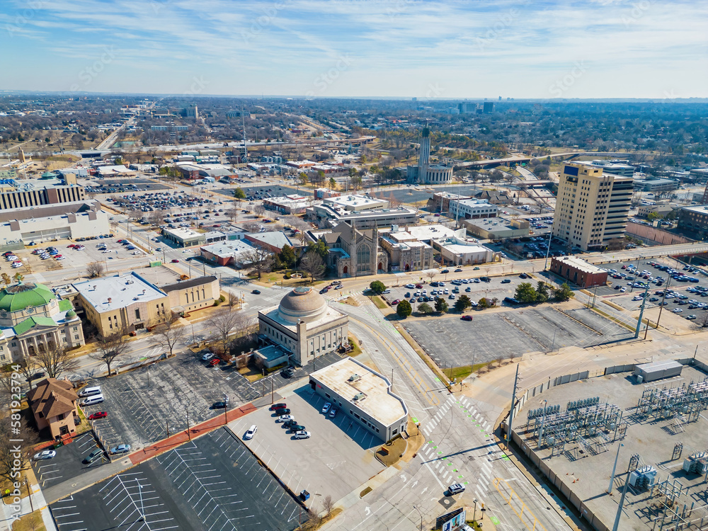 Aerial view of the Tulsa cityscape