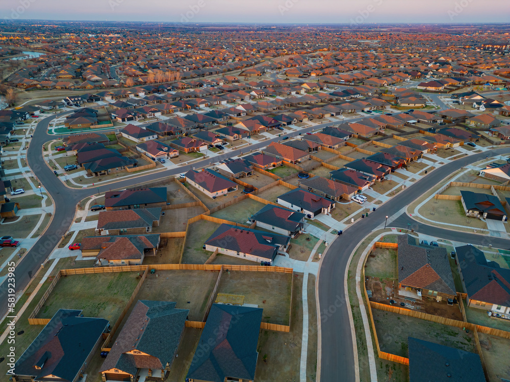 Aerial view of the beautiful sunrise landscape over Edmond area - obrazy, fototapety, plakaty 
