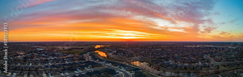 Aerial view of the beautiful sunrise landscape over Edmond area photo