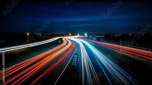 the traffic at night in long time exposure 