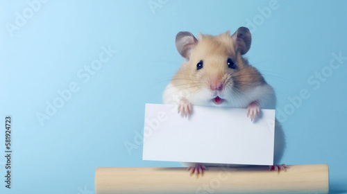 a cute hamster holding a blank sign photo