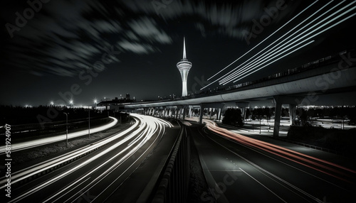 the traffic at night in long time exposure 