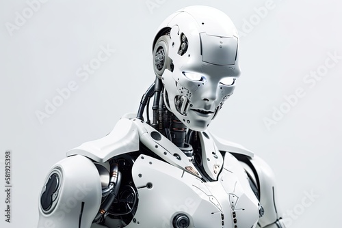 White robot isolated on a white background. industry 4.0 concept. Generative AI © AkuAku